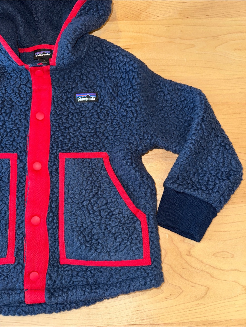 Patagonia Toddler Retro Pile Snap Jacket Navy Blue with Red Trim size 4T - Picture 4 of 9